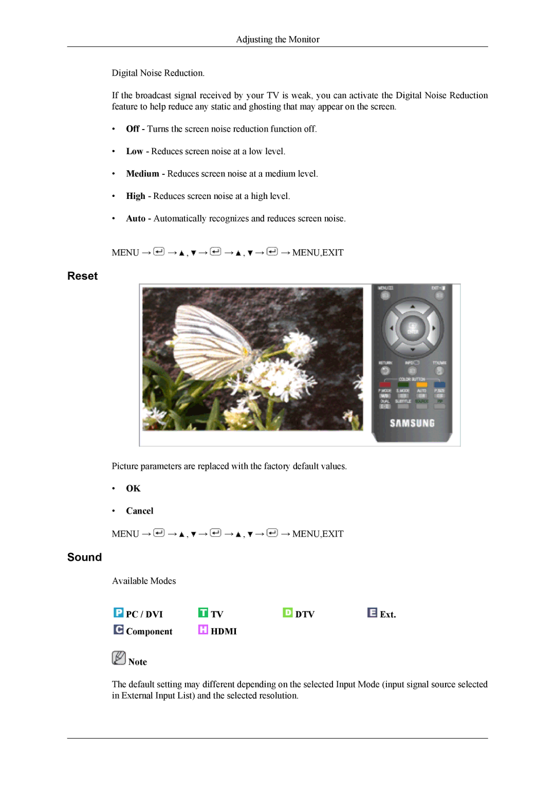 Samsung LS19CFEKF/EN, LS19CFVKF/EN, LS19CFEKH/EN, LS19CFVKH/EN, LS19CFVKF/XE manual Reset, Sound 