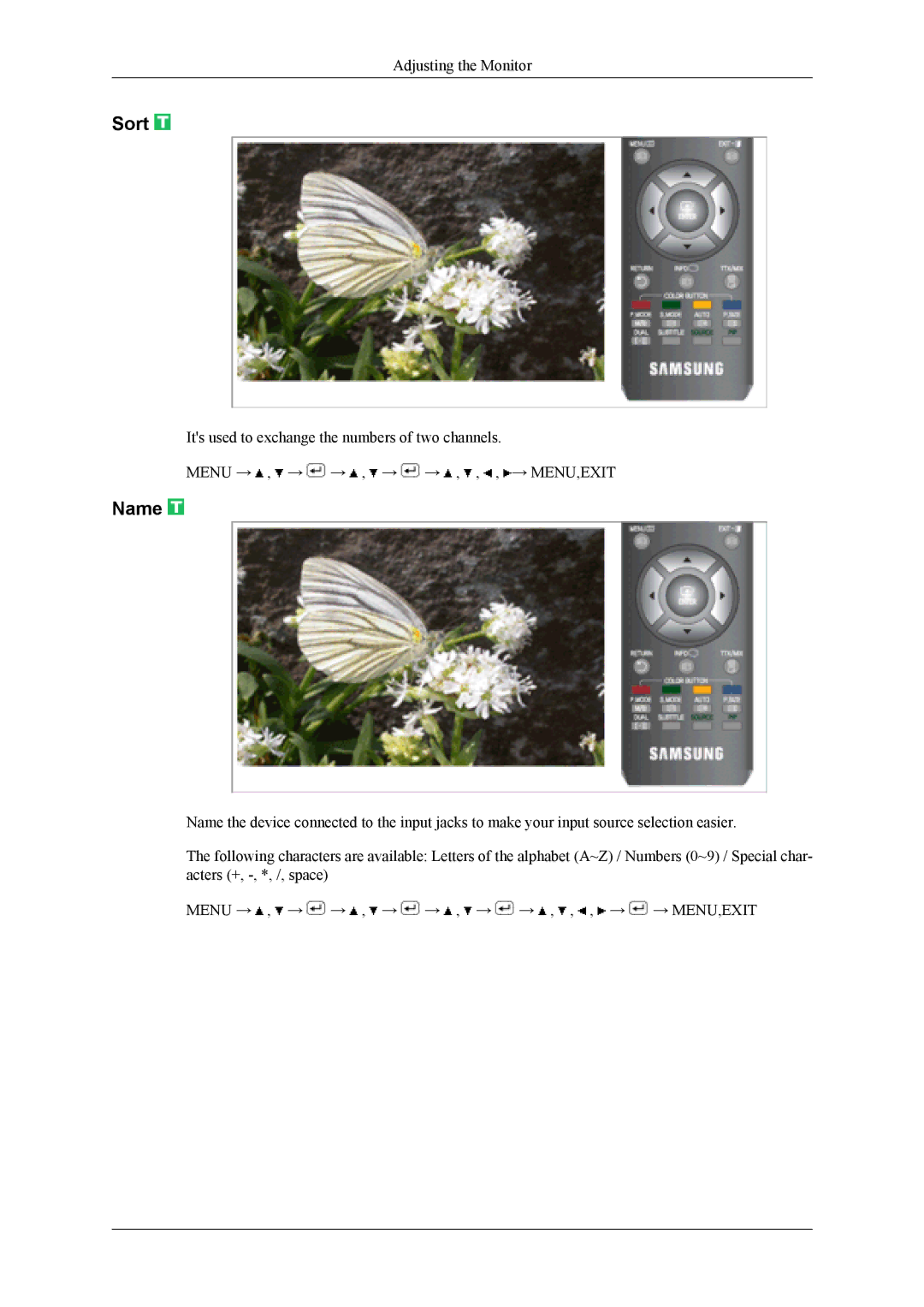 Samsung LS19CFEKH/EN, LS19CFVKF/EN, LS19CFEKF/EN, LS19CFVKH/EN, LS19CFVKF/XE manual Sort, Name 