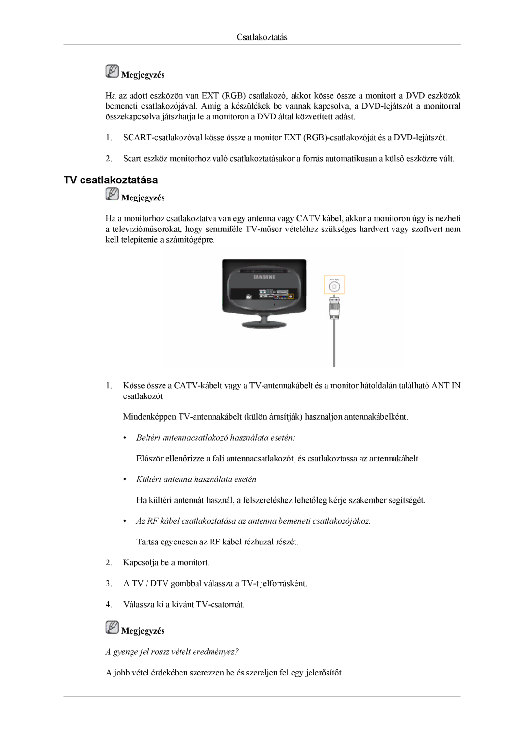 Samsung LS19CFEKH/EN, LS19CFVKF/EN, LS19CFEKF/EN, LS19CFVKH/EN, LS19CFVKF/XE manual TV csatlakoztatása 