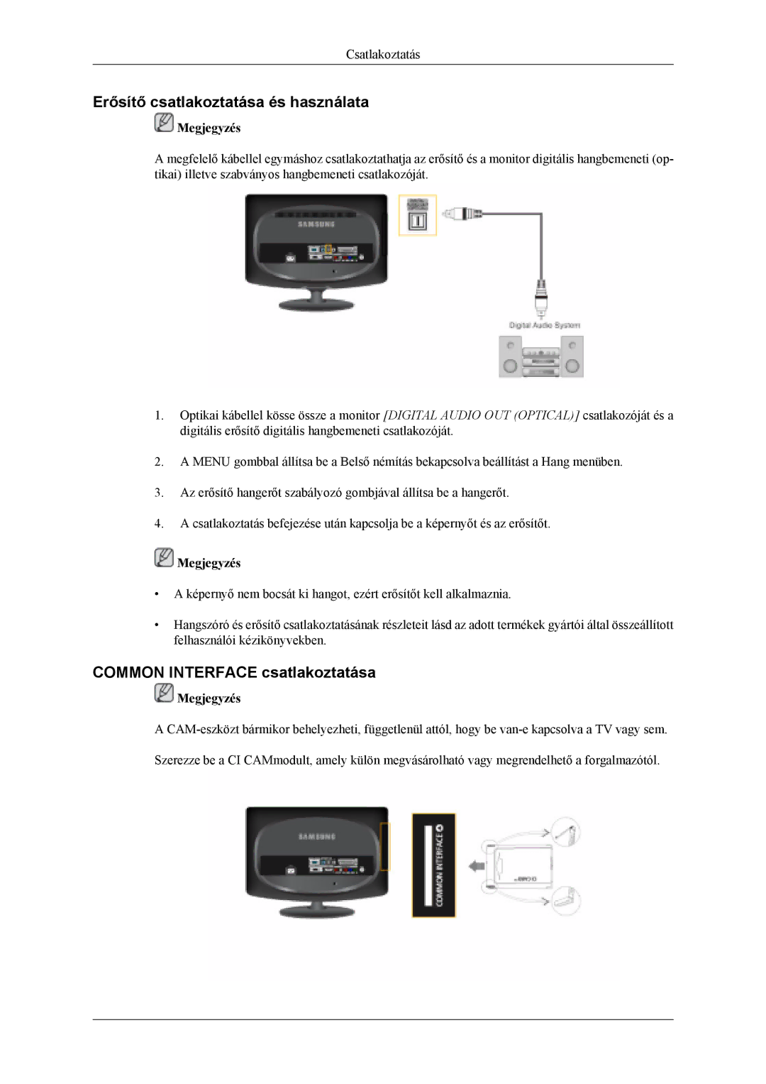 Samsung LS19CFVKF/EN, LS19CFEKF/EN, LS19CFEKH/EN Erősítő csatlakoztatása és használata, Common Interface csatlakoztatása 