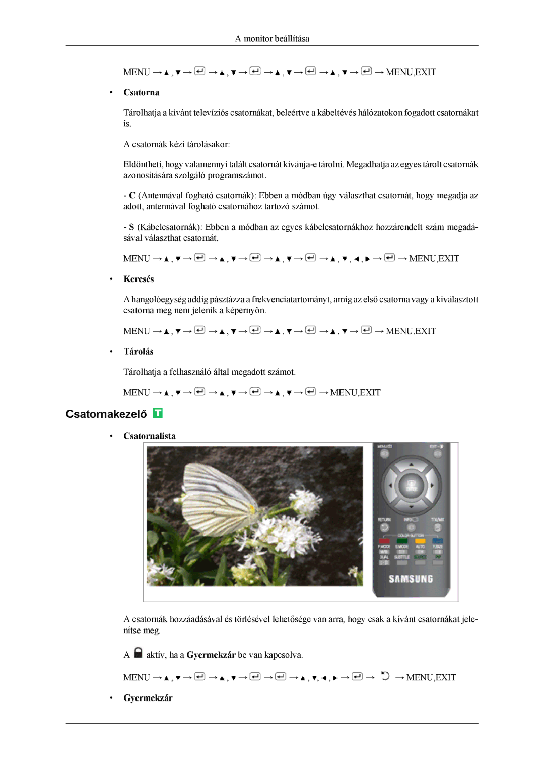 Samsung LS19CFEKH/EN, LS19CFVKF/EN, LS19CFEKF/EN, LS19CFVKH/EN, LS19CFVKF/XE manual Csatornakezelő 