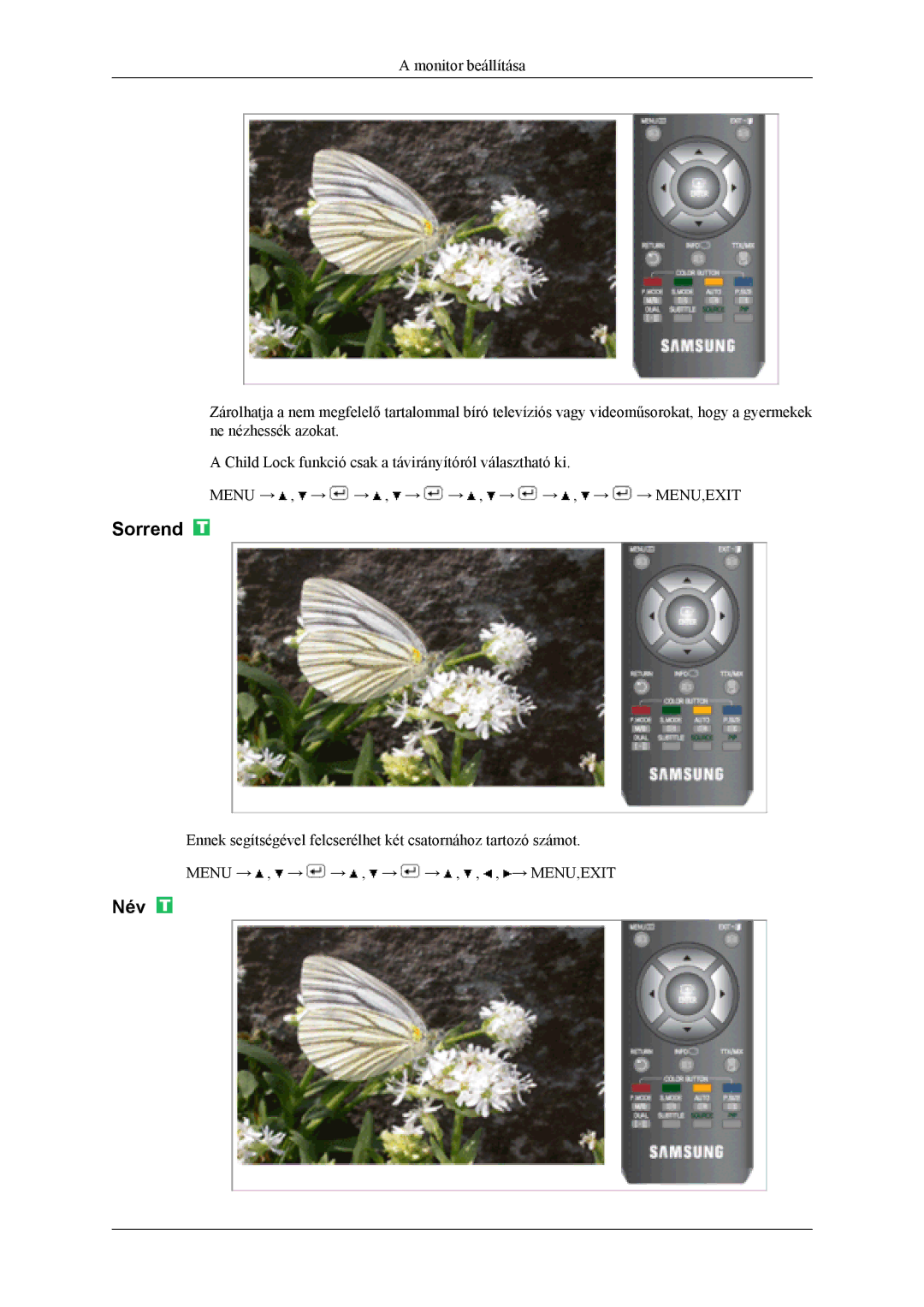 Samsung LS19CFVKH/EN, LS19CFVKF/EN, LS19CFEKF/EN, LS19CFEKH/EN, LS19CFVKF/XE manual Sorrend, Név 