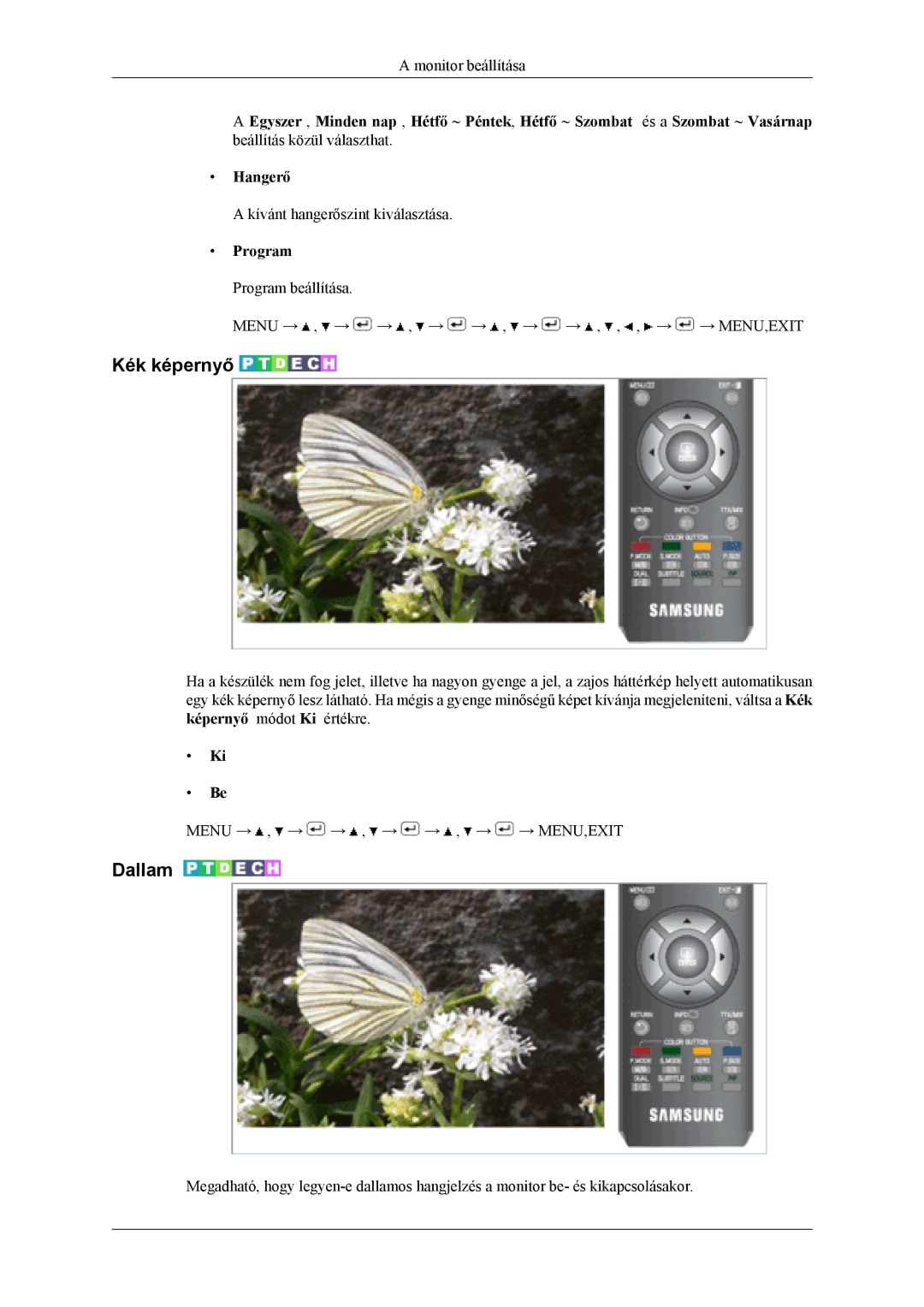 Samsung LS19CFEKH/EN, LS19CFVKF/EN, LS19CFEKF/EN, LS19CFVKH/EN, LS19CFVKF/XE manual Kék képernyő, Dallam 