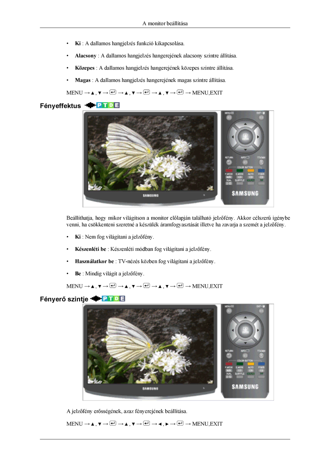 Samsung LS19CFVKH/EN, LS19CFVKF/EN, LS19CFEKF/EN, LS19CFEKH/EN, LS19CFVKF/XE manual Fényeffektus, Fényerő szintje 