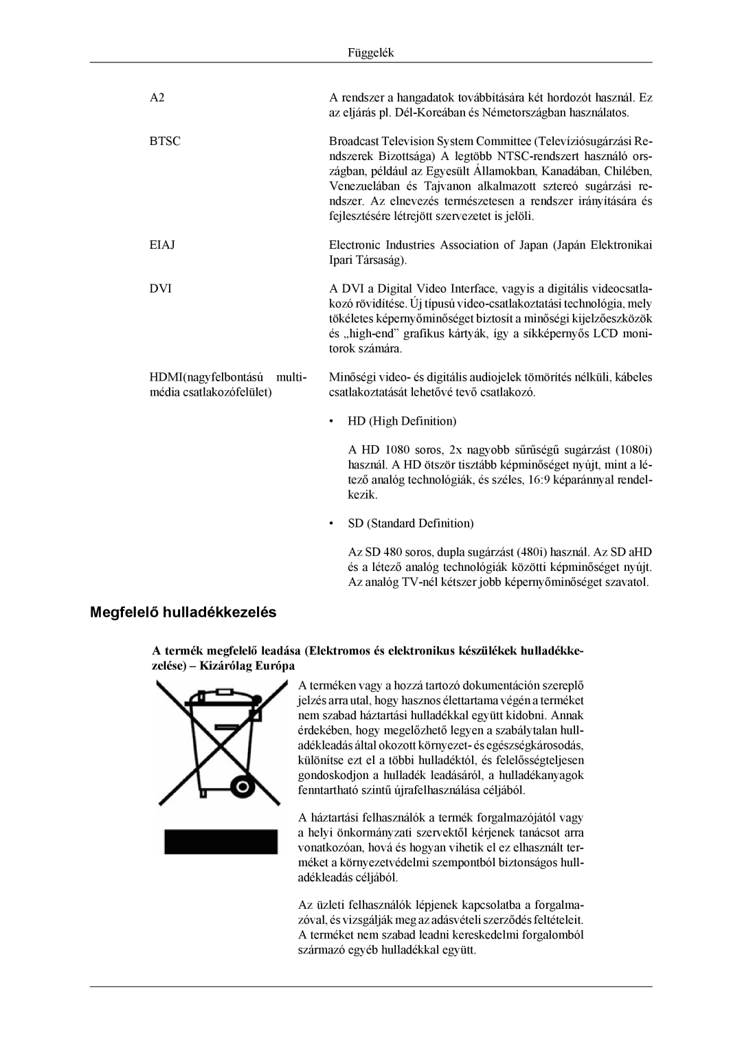 Samsung LS19CFVKF/EN, LS19CFEKF/EN, LS19CFEKH/EN, LS19CFVKH/EN, LS19CFVKF/XE manual Megfelelő hulladékkezelés, Btsc 