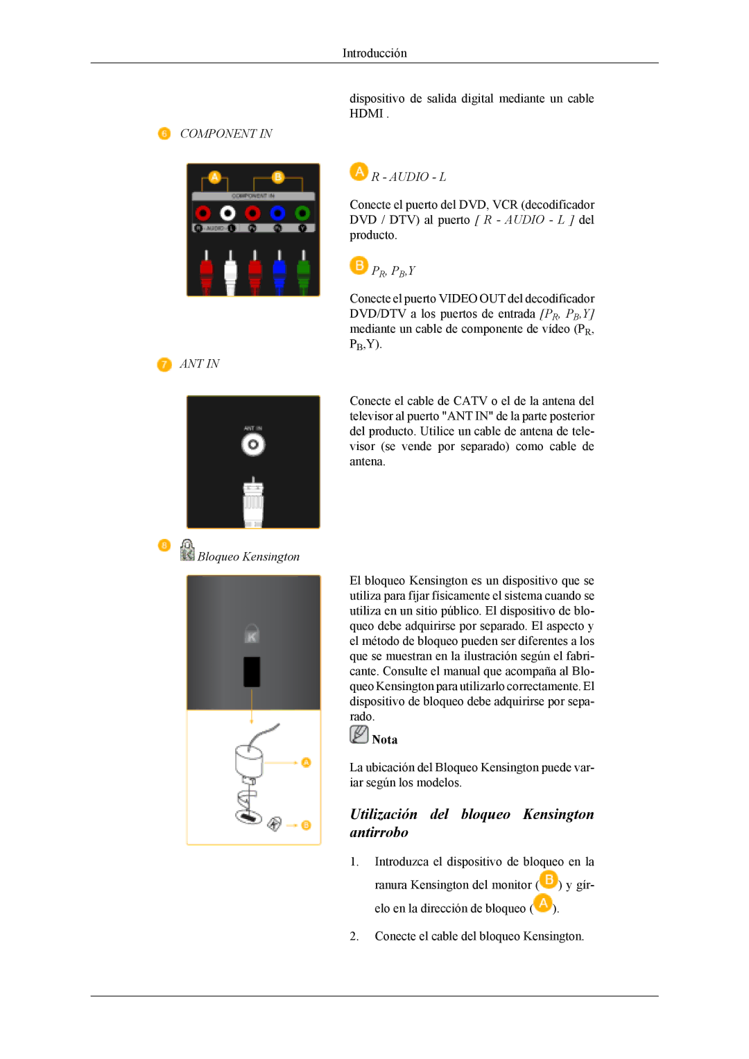 Samsung LS19CFVKF/EN, LS19CFEKF/EN, LS19CFVKH/EN manual Utilización del bloqueo Kensington antirrobo 