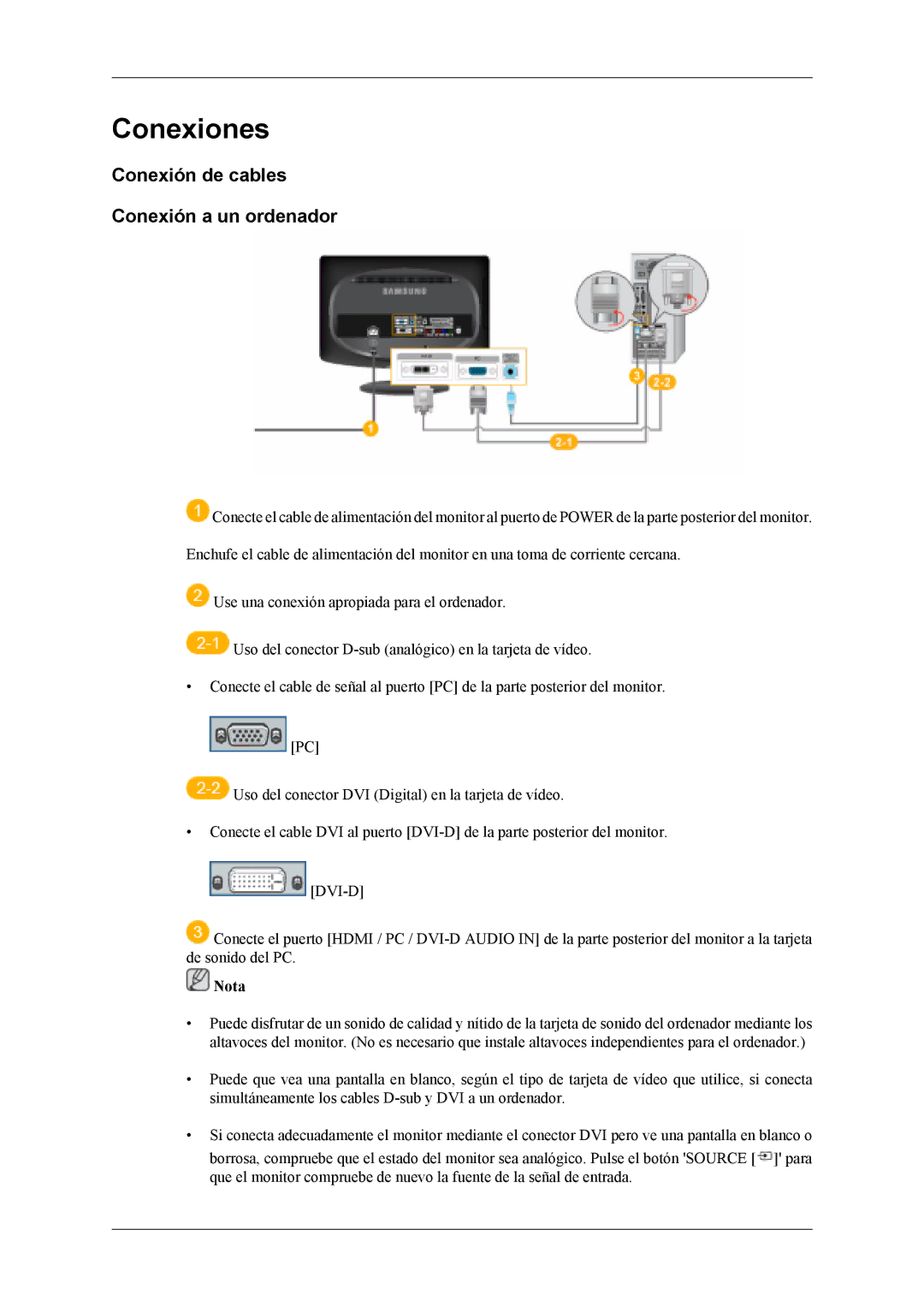 Samsung LS19CFVKH/EN, LS19CFVKF/EN, LS19CFEKF/EN manual Conexiones, Conexión de cables Conexión a un ordenador 