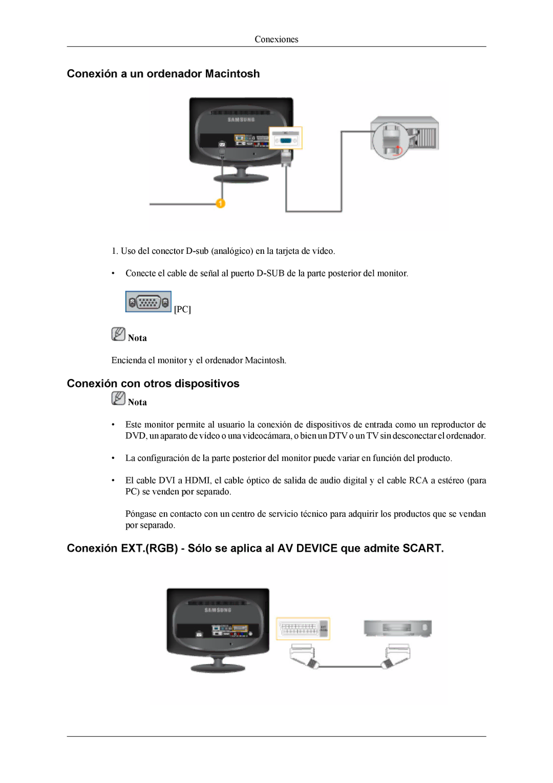 Samsung LS19CFVKF/EN, LS19CFEKF/EN, LS19CFVKH/EN manual Conexión a un ordenador Macintosh, Conexión con otros dispositivos 