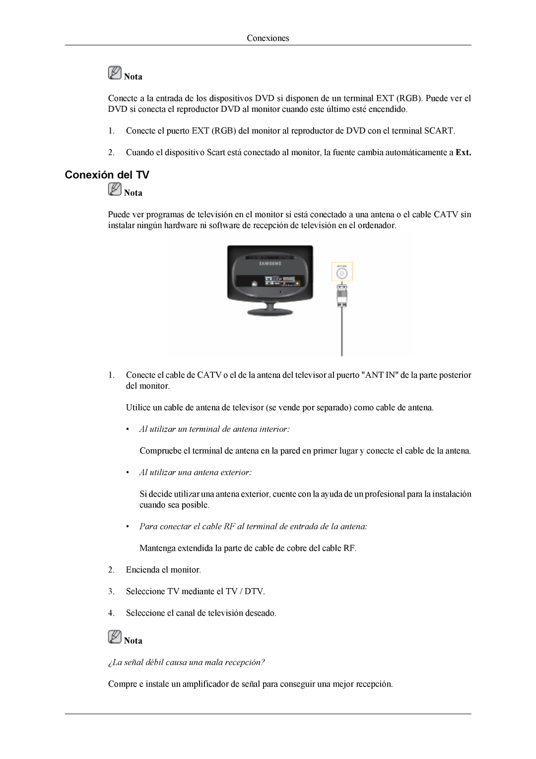 Samsung LS19CFEKF/EN, LS19CFVKF/EN, LS19CFVKH/EN manual Conexión del TV, Al utilizar un terminal de antena interior 