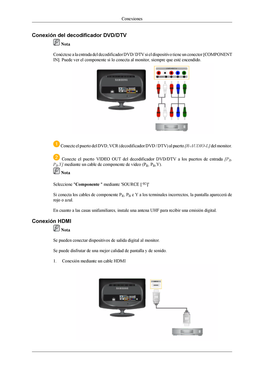 Samsung LS19CFVKH/EN, LS19CFVKF/EN, LS19CFEKF/EN manual Conexión del decodificador DVD/DTV, Conexión Hdmi 