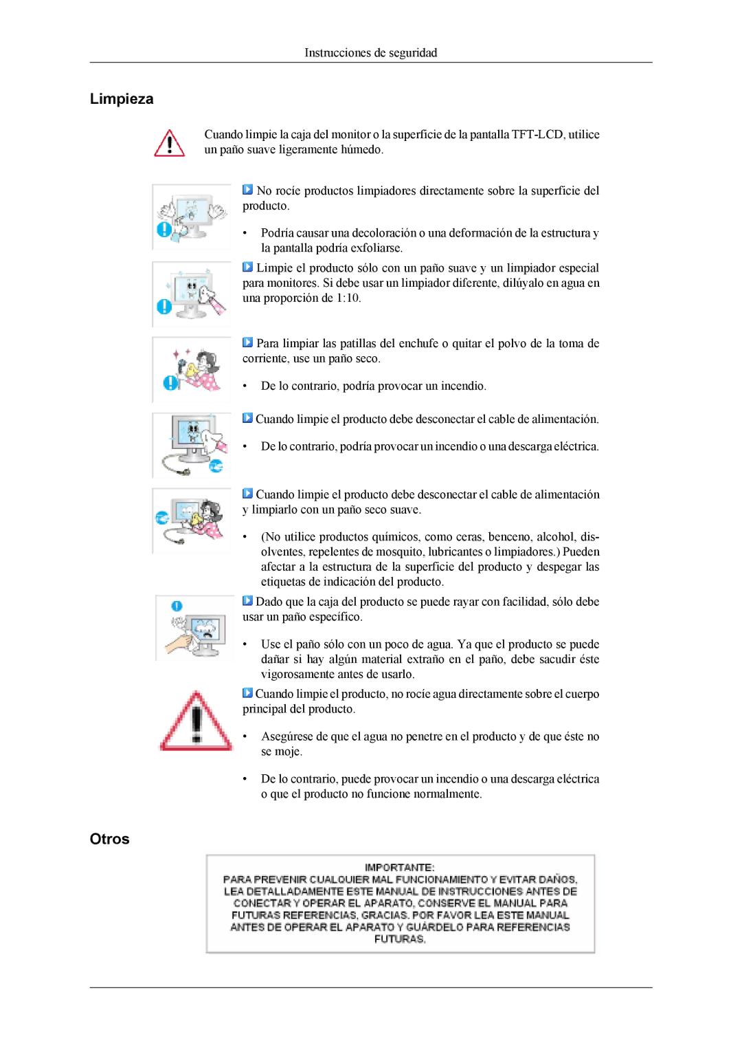 Samsung LS19CFVKH/EN, LS19CFVKF/EN, LS19CFEKF/EN manual Limpieza, Otros 