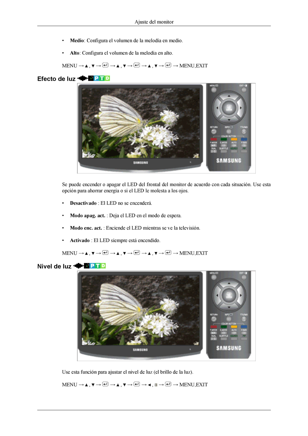 Samsung LS19CFEKF/EN, LS19CFVKF/EN, LS19CFVKH/EN manual Efecto de luz, Nivel de luz 