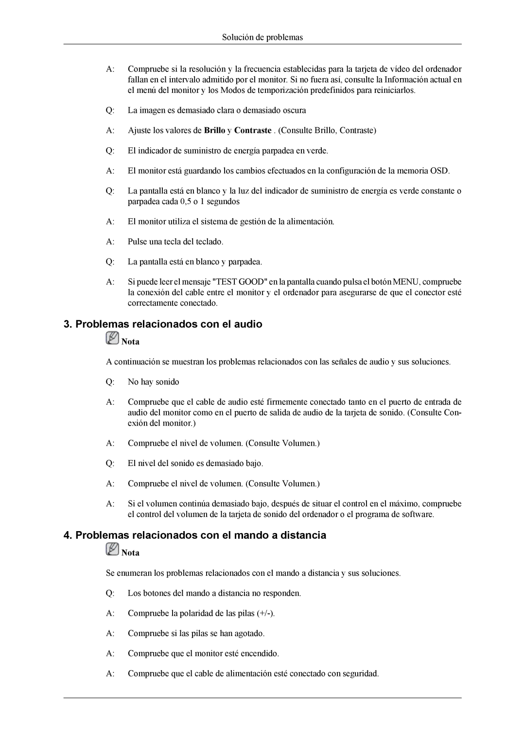 Samsung LS19CFVKH/EN, LS19CFVKF/EN Problemas relacionados con el audio, Problemas relacionados con el mando a distancia 