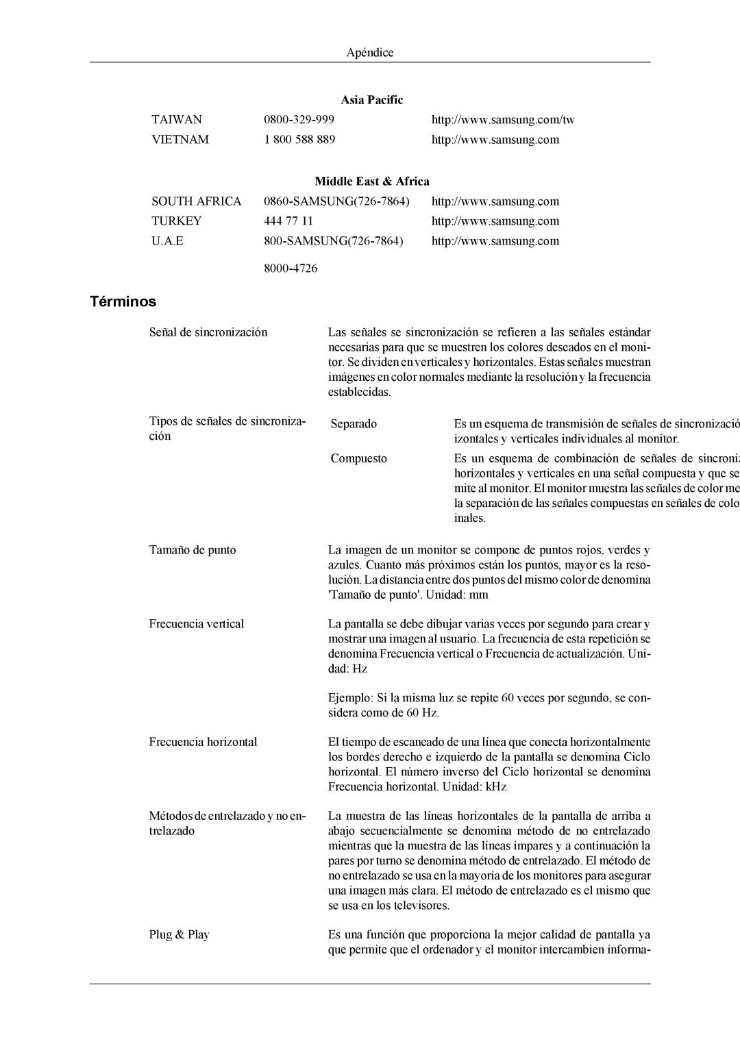 Samsung LS19CFEKF/EN, LS19CFVKF/EN, LS19CFVKH/EN manual Términos, Middle East & Africa 