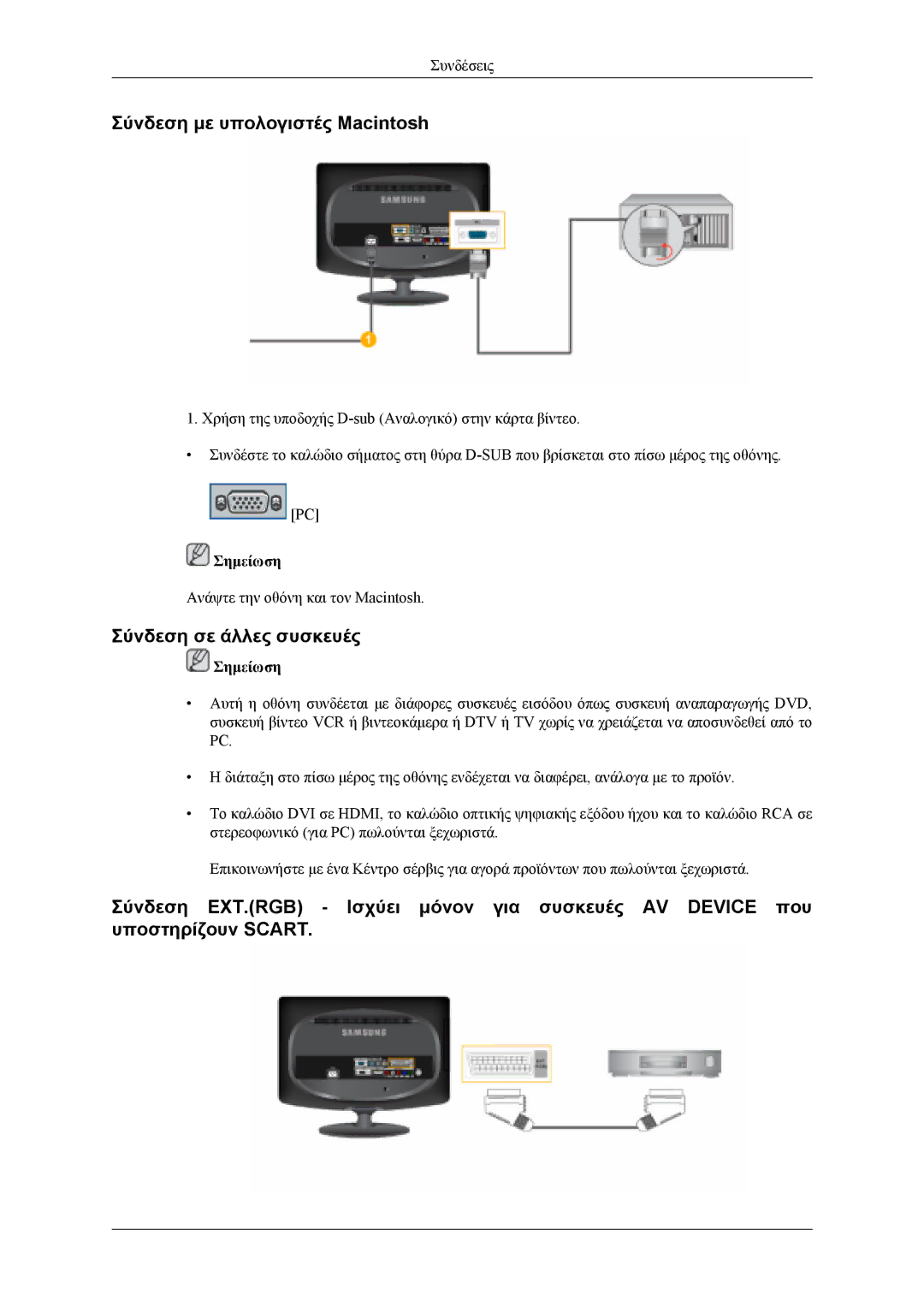 Samsung LS19CFVKH/EN, LS19CFVKF/EN, LS19CFEKF/EN manual Σύνδεση με υπολογιστές Macintosh, Σύνδεση σε άλλες συσκευές 