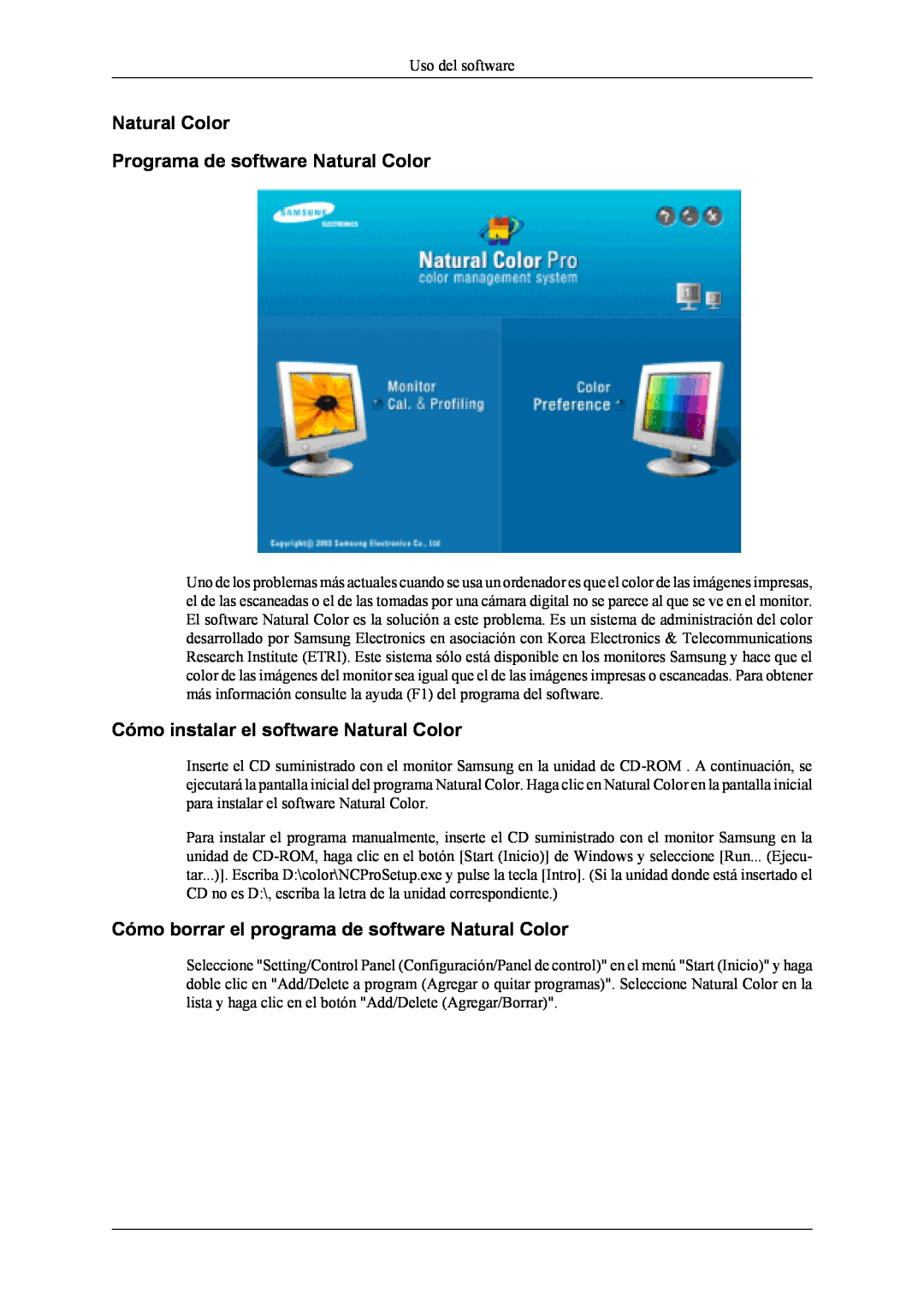 Samsung LS19CFEKF/EN manual Natural Color Programa de software Natural Color, Cómo instalar el software Natural Color 