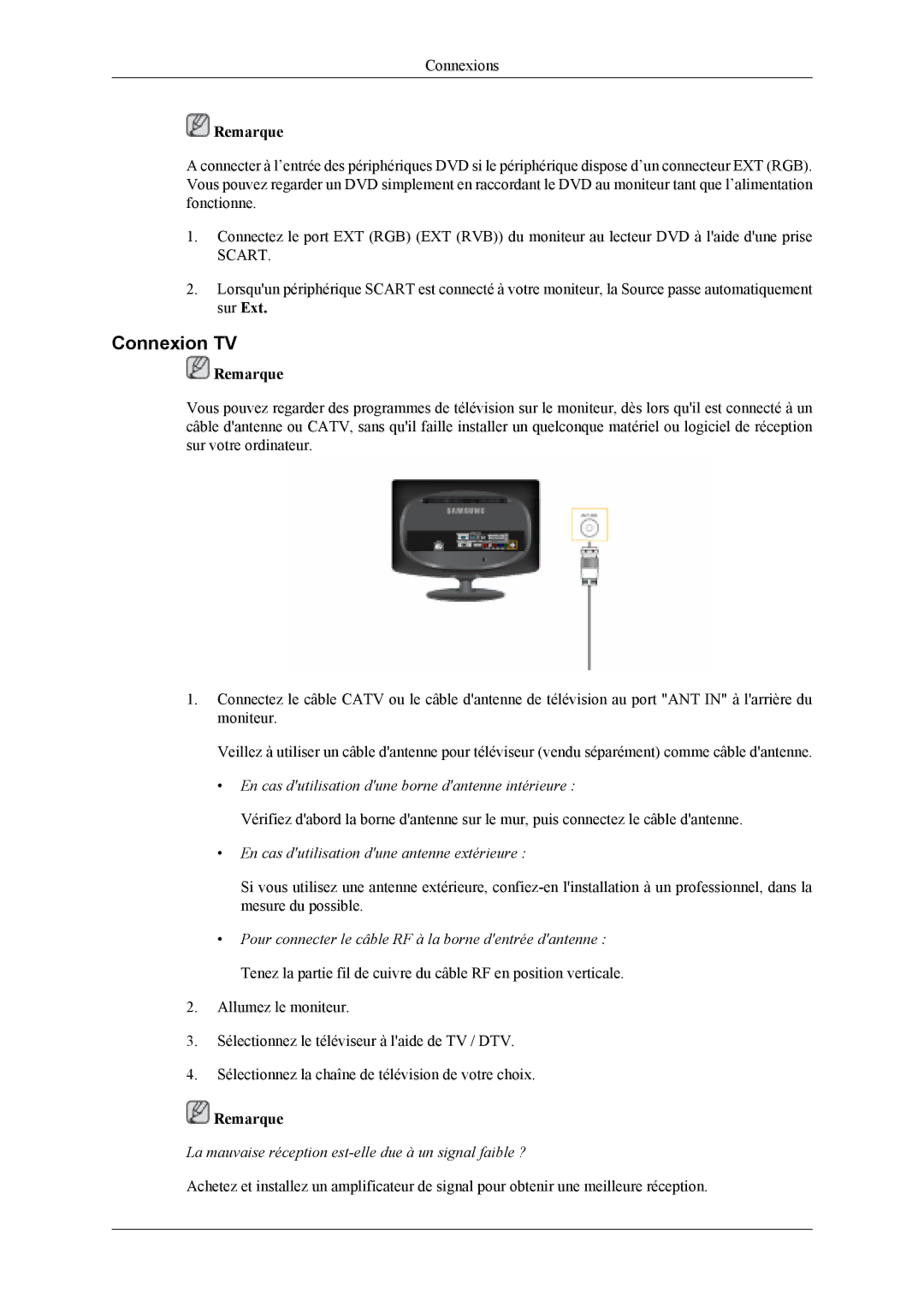 Samsung LS19CFVKF/EN, LS19CFEKF/EN manual Connexion TV, En cas dutilisation dune antenne extérieure 