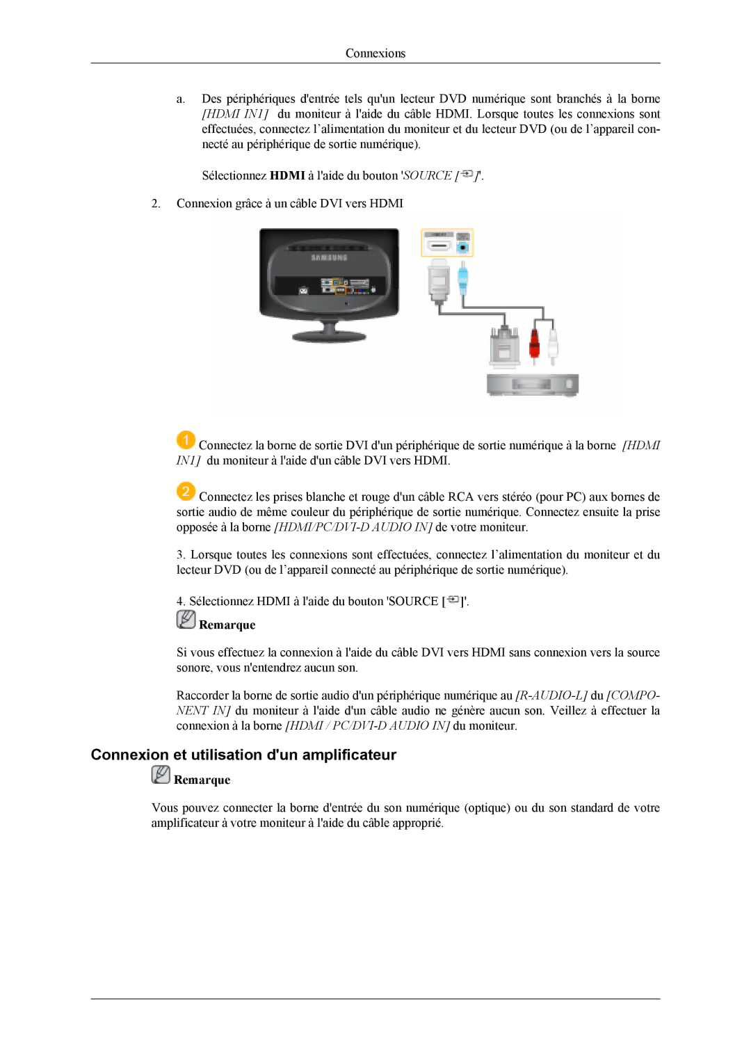 Samsung LS19CFVKF/EN, LS19CFEKF/EN manual Connexion et utilisation dun amplificateur 