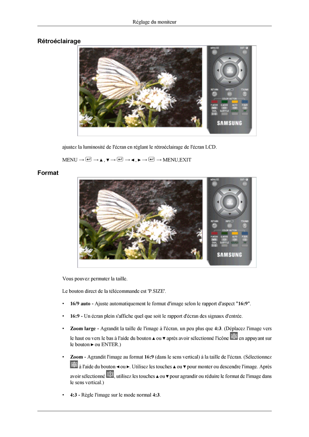 Samsung LS19CFEKF/EN, LS19CFVKF/EN manual Rétroéclairage, Format 