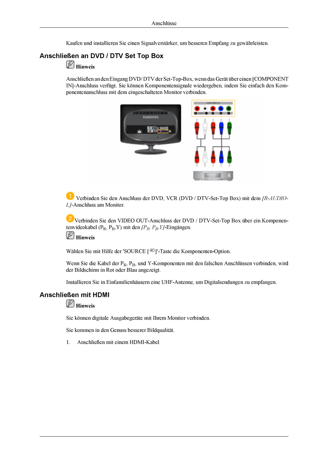 Samsung LS19CFVKF/EN, LS19CFEKF/EN manual Anschließen an DVD / DTV Set Top Box, Anschließen mit Hdmi 