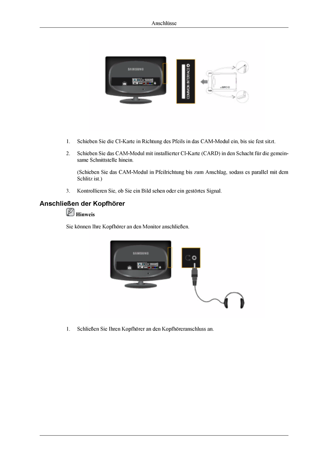 Samsung LS19CFEKF/EN, LS19CFVKF/EN manual Anschließen der Kopfhörer 