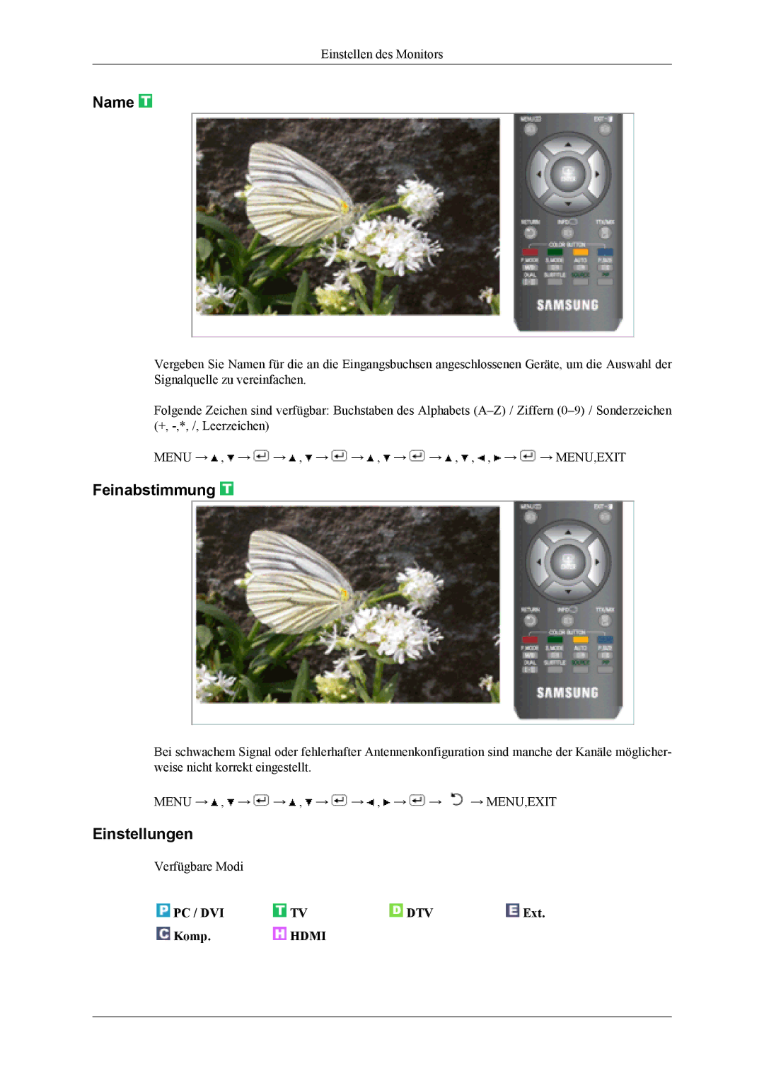 Samsung LS19CFVKF/EN, LS19CFEKF/EN manual Name, Feinabstimmung, Einstellungen 