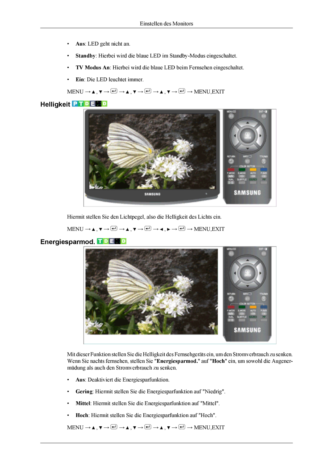 Samsung LS19CFEKF/EN, LS19CFVKF/EN manual Helligkeit, Energiesparmod 