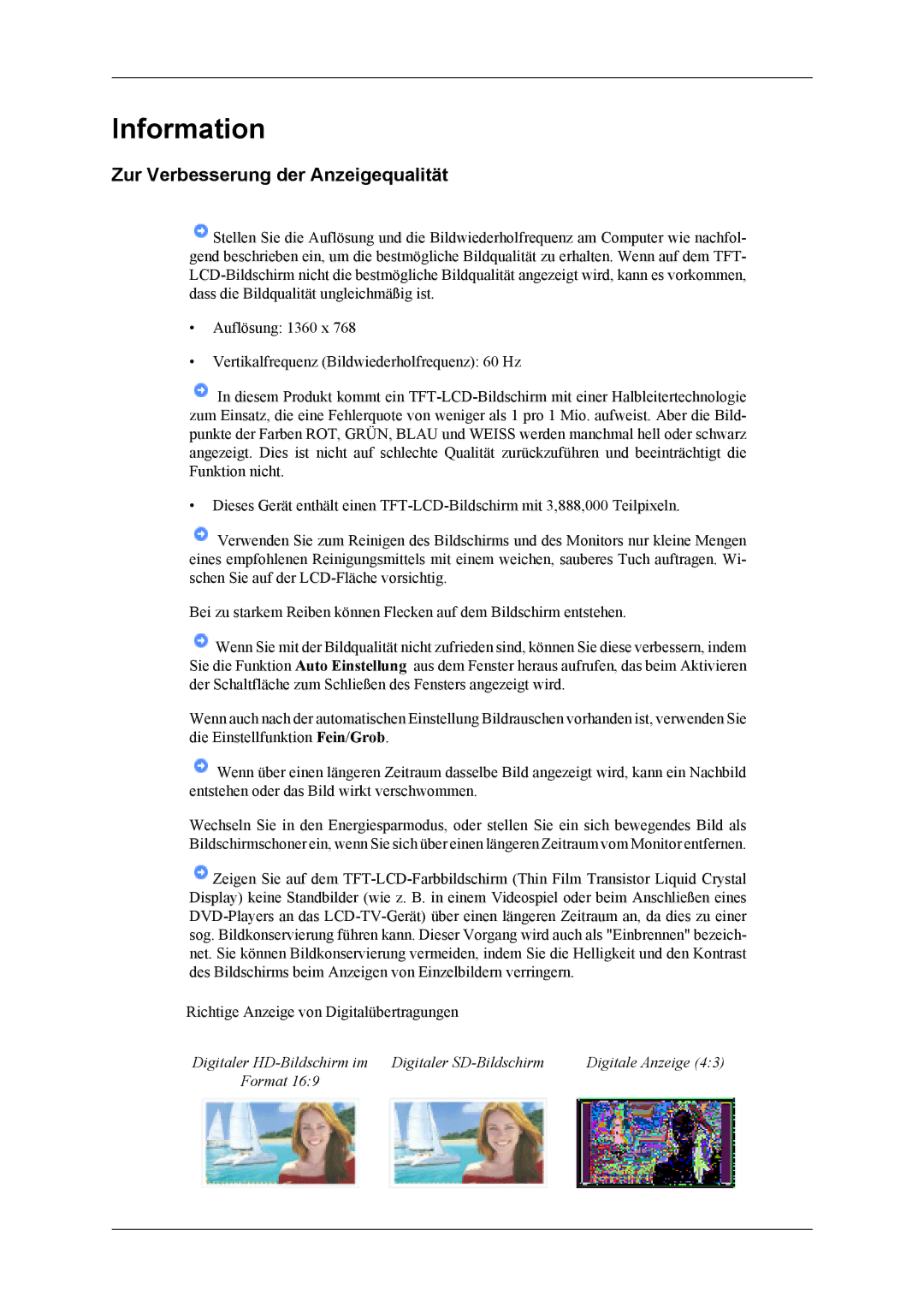 Samsung LS19CFVKF/EN, LS19CFEKF/EN manual Information, Zur Verbesserung der Anzeigequalität 