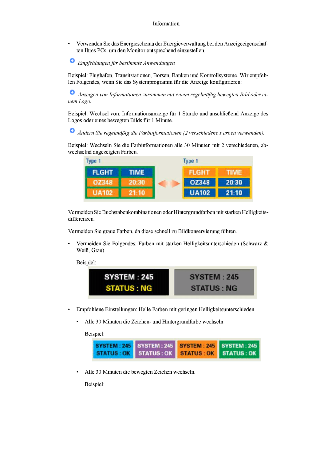 Samsung LS19CFVKF/EN, LS19CFEKF/EN manual Empfehlungen für bestimmte Anwendungen 