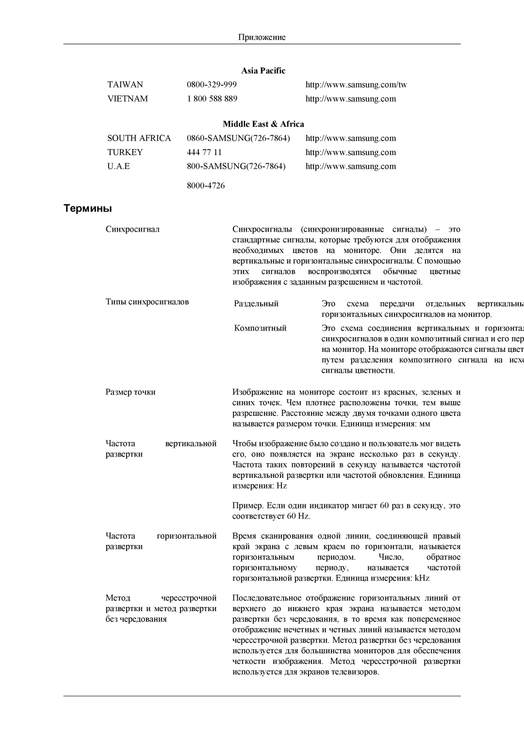 Samsung LS19CFVKF/EN, LS19CFEKF/EN manual Термины, Middle East & Africa 