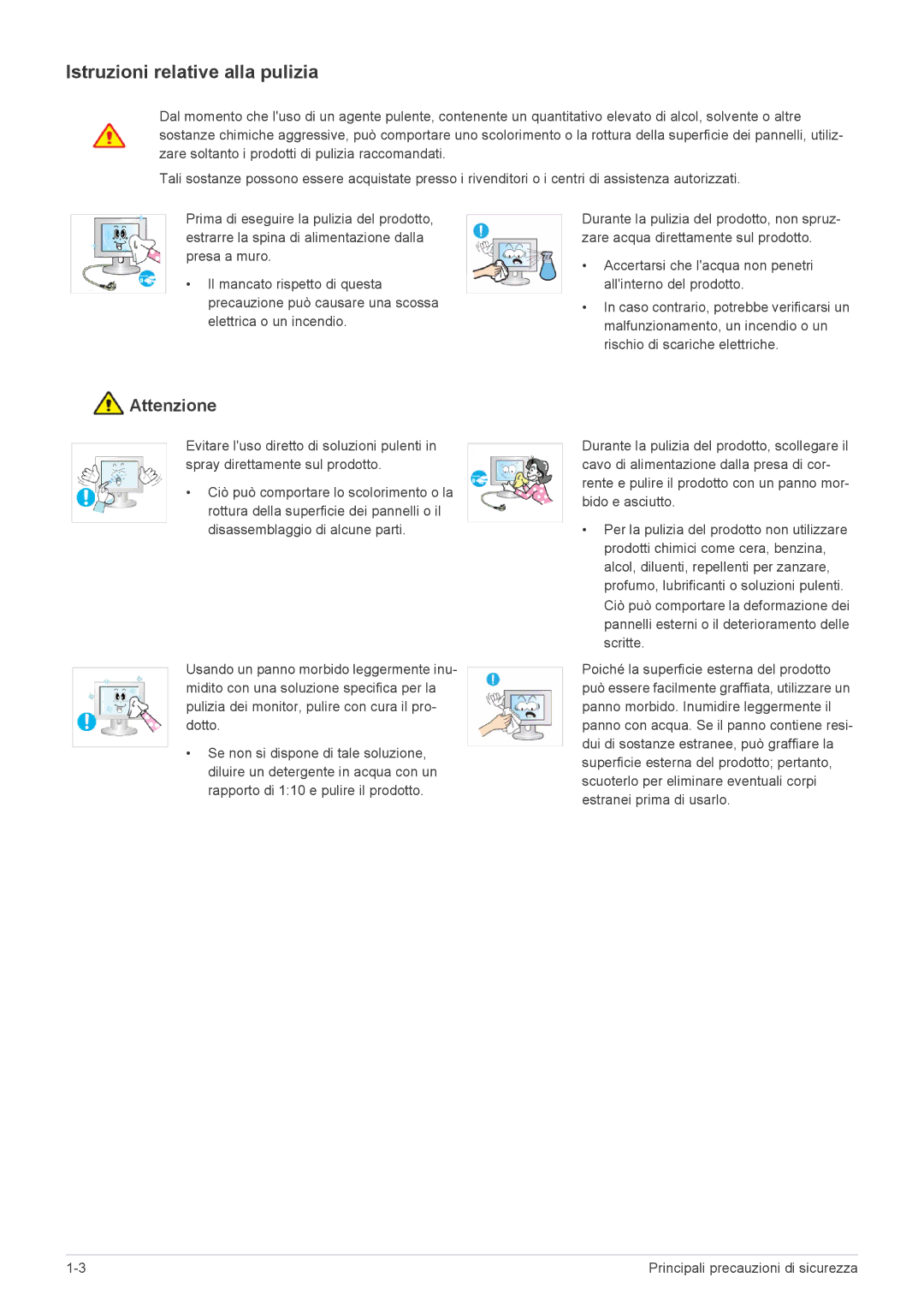 Samsung LS19CLYSB/EN, LS19CLASSUEN, LS20CLYSB/EN, LS22CBUMBV/EN, LS19CLYSBUEN, LS19CLWSBUEN Istruzioni relative alla pulizia 