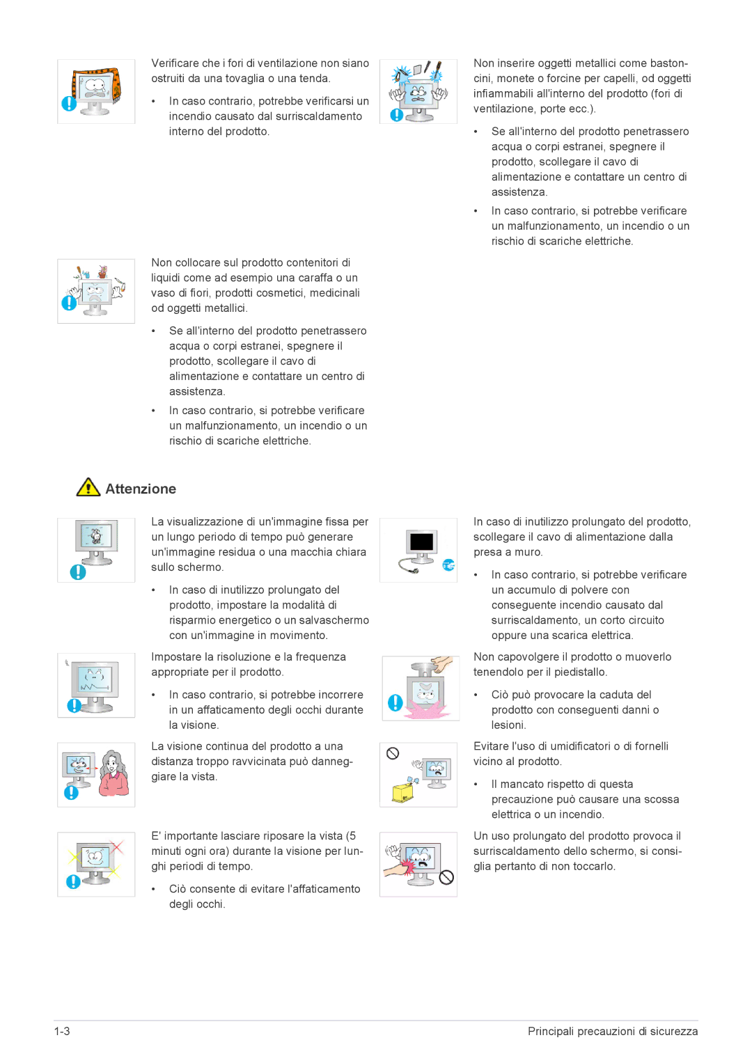 Samsung LS17CLASB/EN, LS19CLASSUEN, LS20CLYSB/EN, LS22CBUMBV/EN, LS19CLYSBUEN, LS19CLWSBUEN, LS22CBUMBE/EN manual Attenzione 