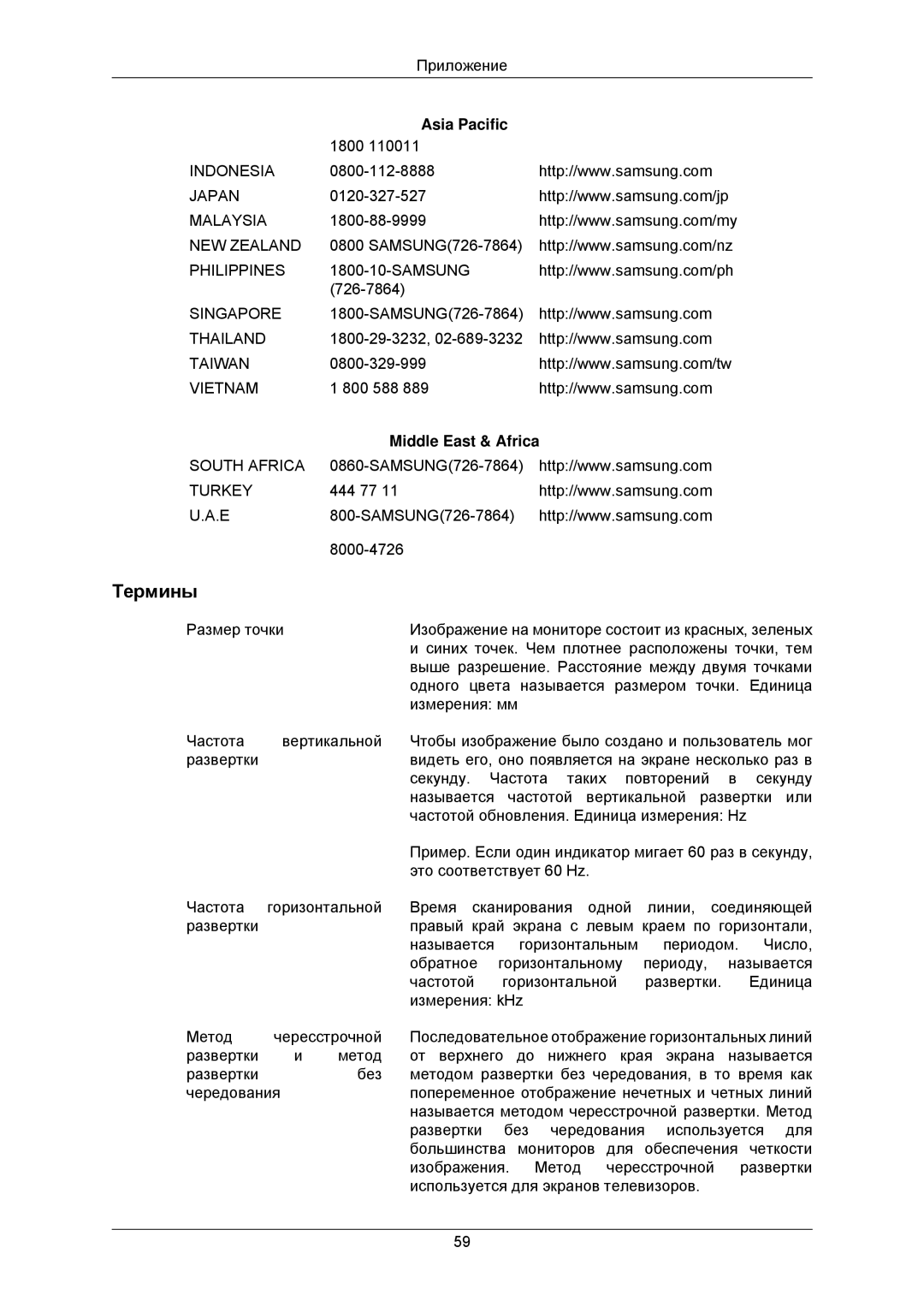 Samsung LS19CMNKF/EN, LS19CMNKFNA/EN manual Термины, Middle East & Africa 