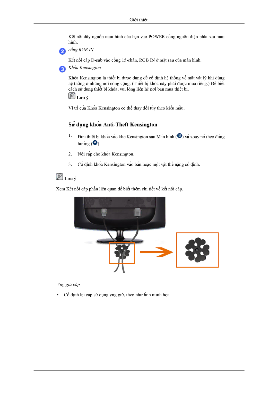 Samsung LS19CMYKFMXV manual Sử dụng khóa Anti-Theft Kensington 