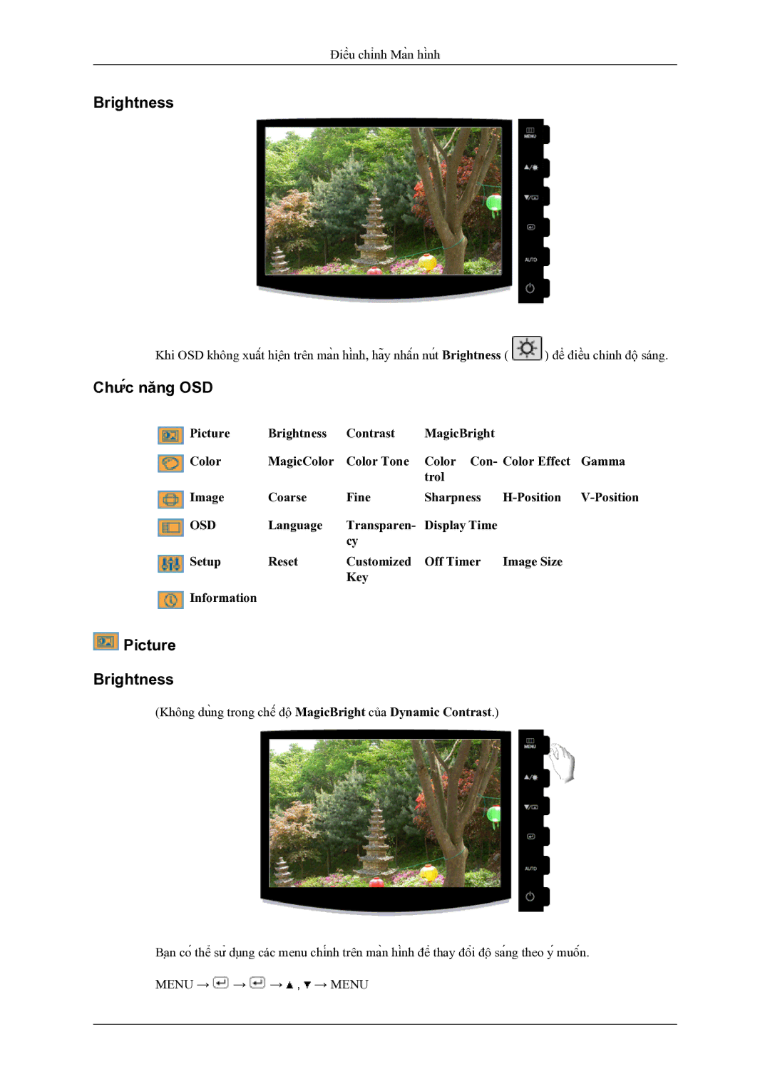 Samsung LS19CMYKFMXV manual Chức năng OSD, Picture Brightness 