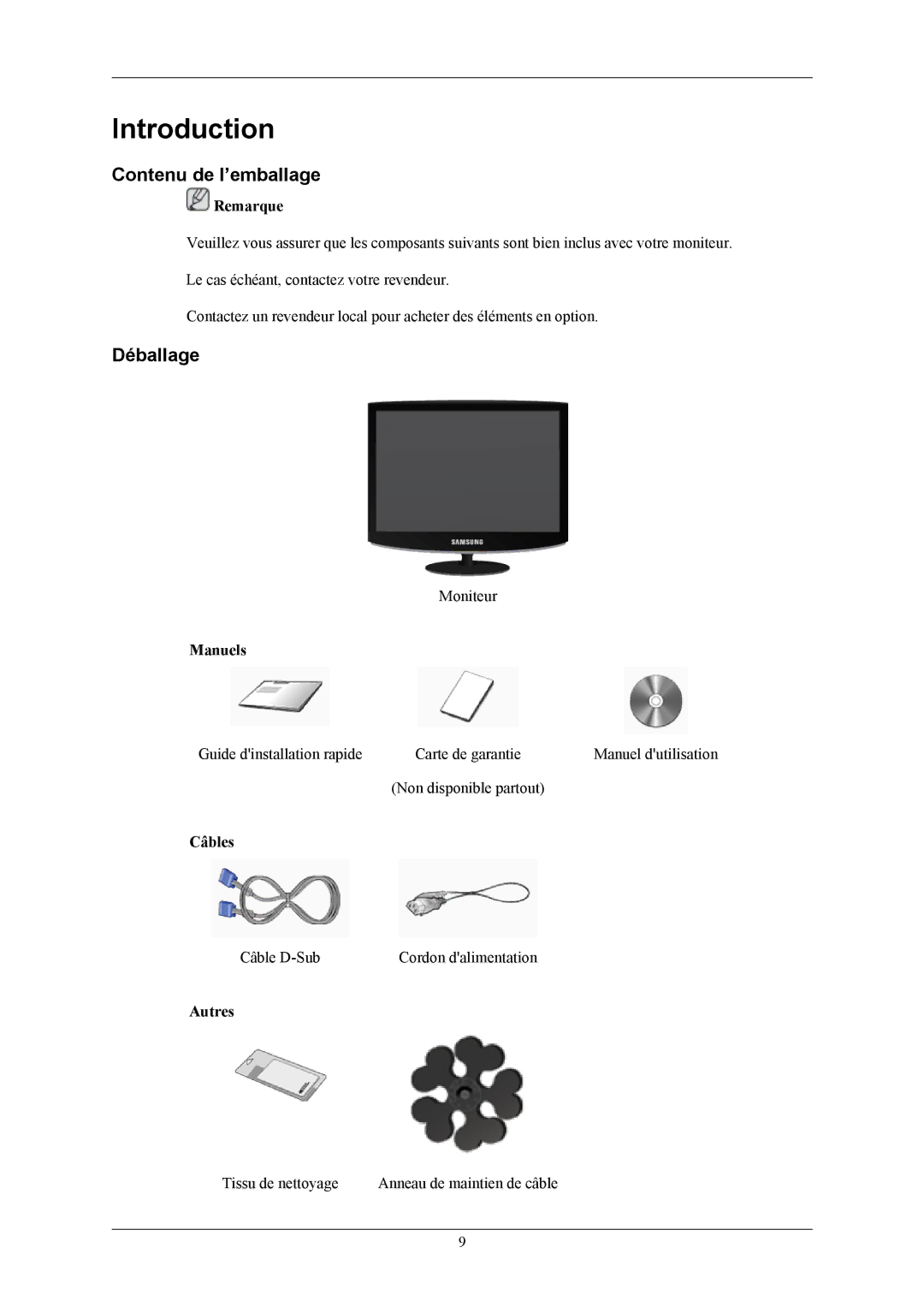 Samsung LS19CMYKF/EN, LS19CMYKFNA/EN, LS19CMYKFZ/EN manual Introduction, Contenu de l’emballage, Déballage 