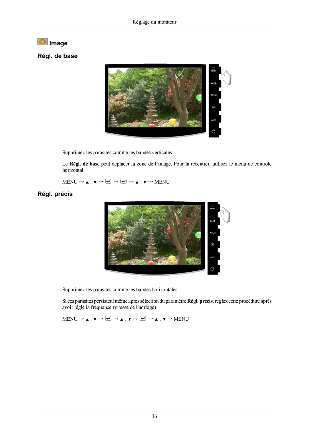 Samsung LS19CMYKF/EN, LS19CMYKFNA/EN, LS19CMYKFZ/EN manual Image Régl. de base, Régl. précis 