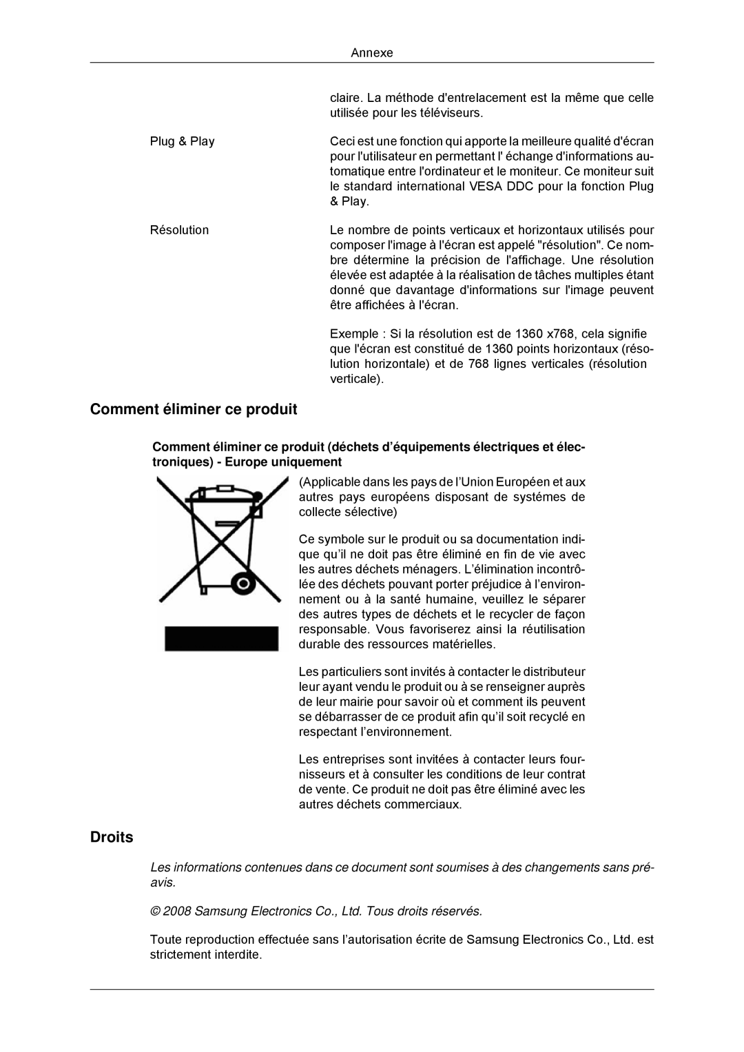 Samsung LS19CMYKFZ/EN, LS19CMYKFNA/EN, LS19CMYKF/EN manual Comment éliminer ce produit, Droits 