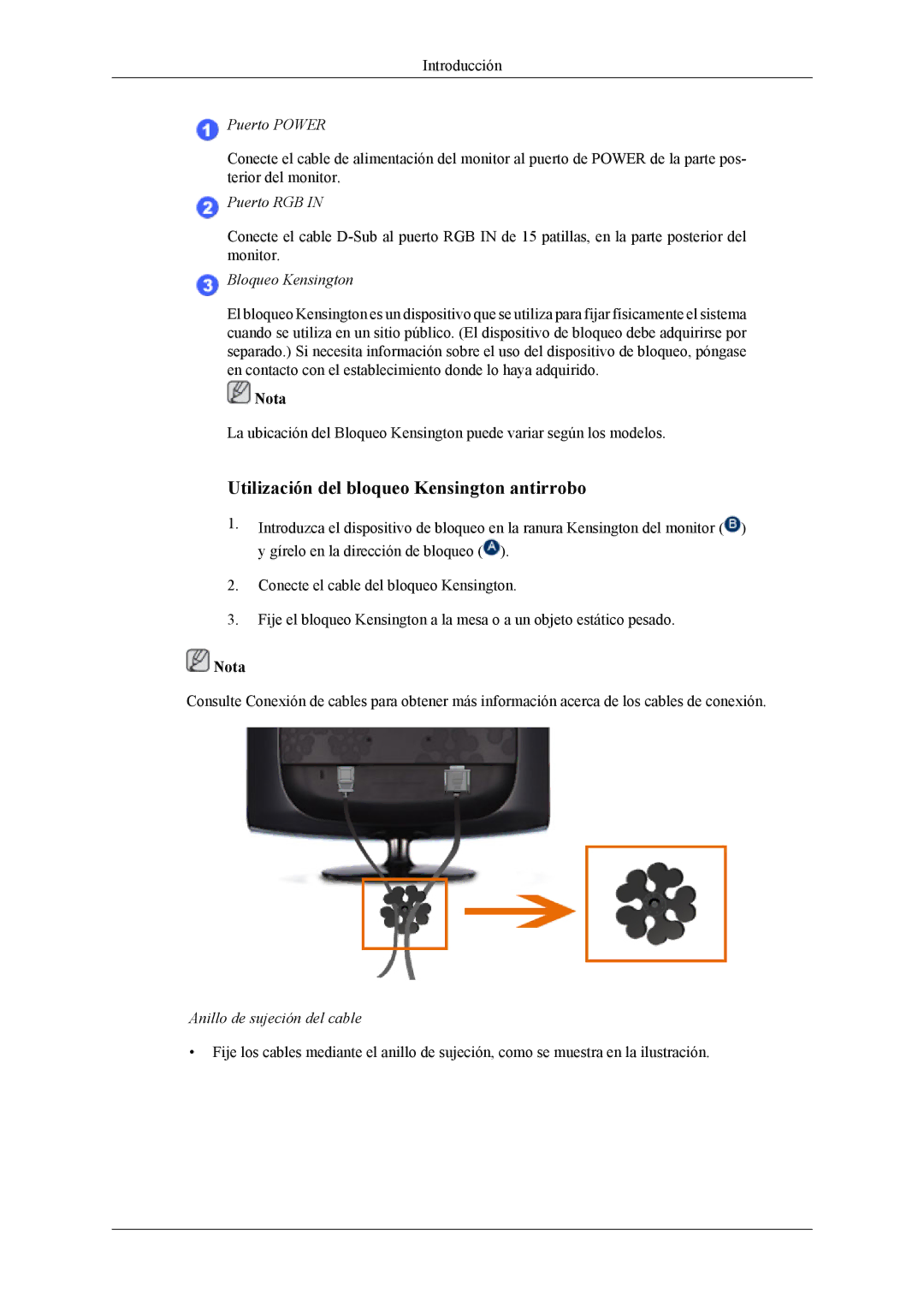 Samsung LS19CMYKF/EN, LS19CMYKFNA/EN, LS19CMYKFZ/EN manual Utilización del bloqueo Kensington antirrobo 