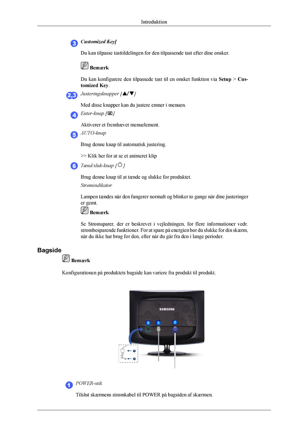 Samsung LS19CMYKFZ/EN, LS19CMYKFNA/EN, LS19CMYKF/EN manual Bagside, Customized Key 