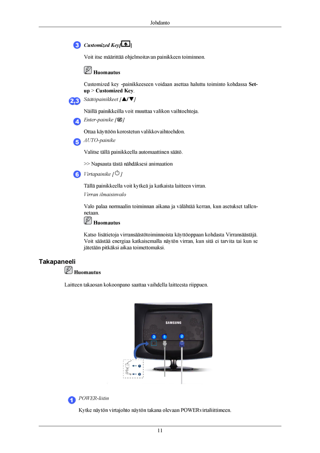 Samsung LS19CMYKFNA/EN, LS19CMYKF/EN, LS19CMYKFZ/EN manual Takapaneeli, Customized Key 