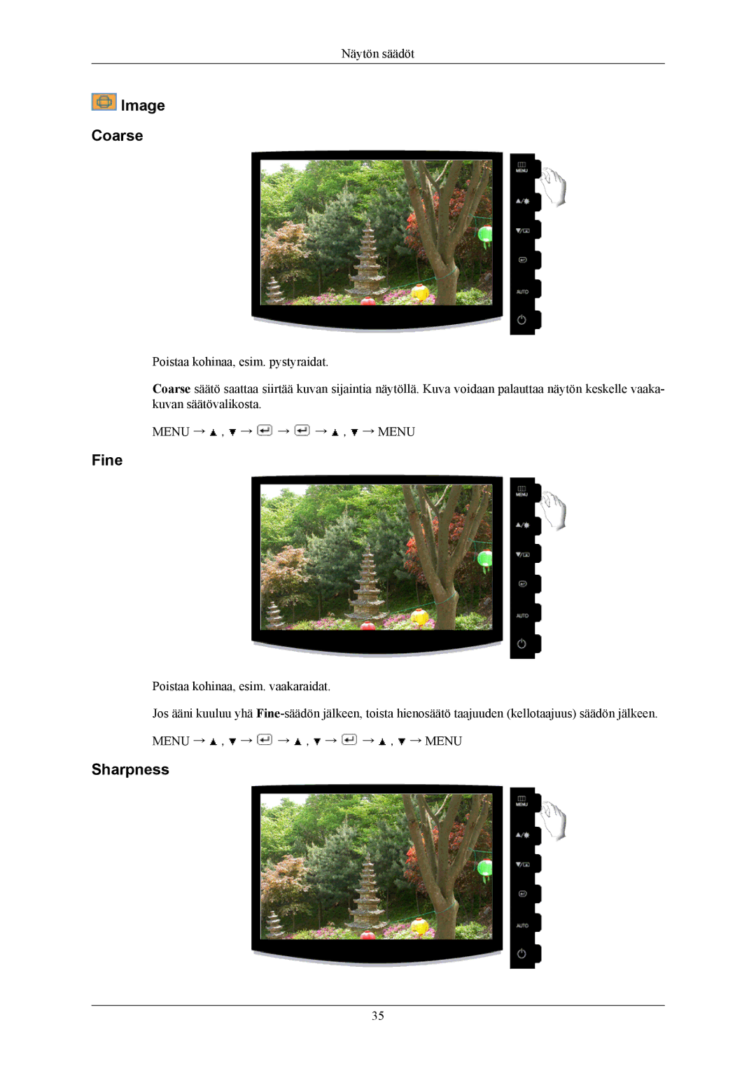 Samsung LS19CMYKF/EN, LS19CMYKFNA/EN, LS19CMYKFZ/EN manual Image Coarse, Fine, Sharpness 