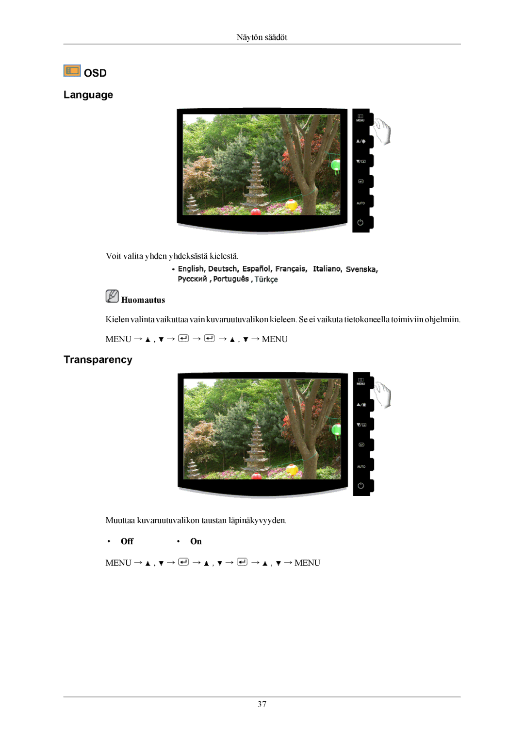 Samsung LS19CMYKFNA/EN, LS19CMYKF/EN, LS19CMYKFZ/EN manual Language, Transparency, Off 