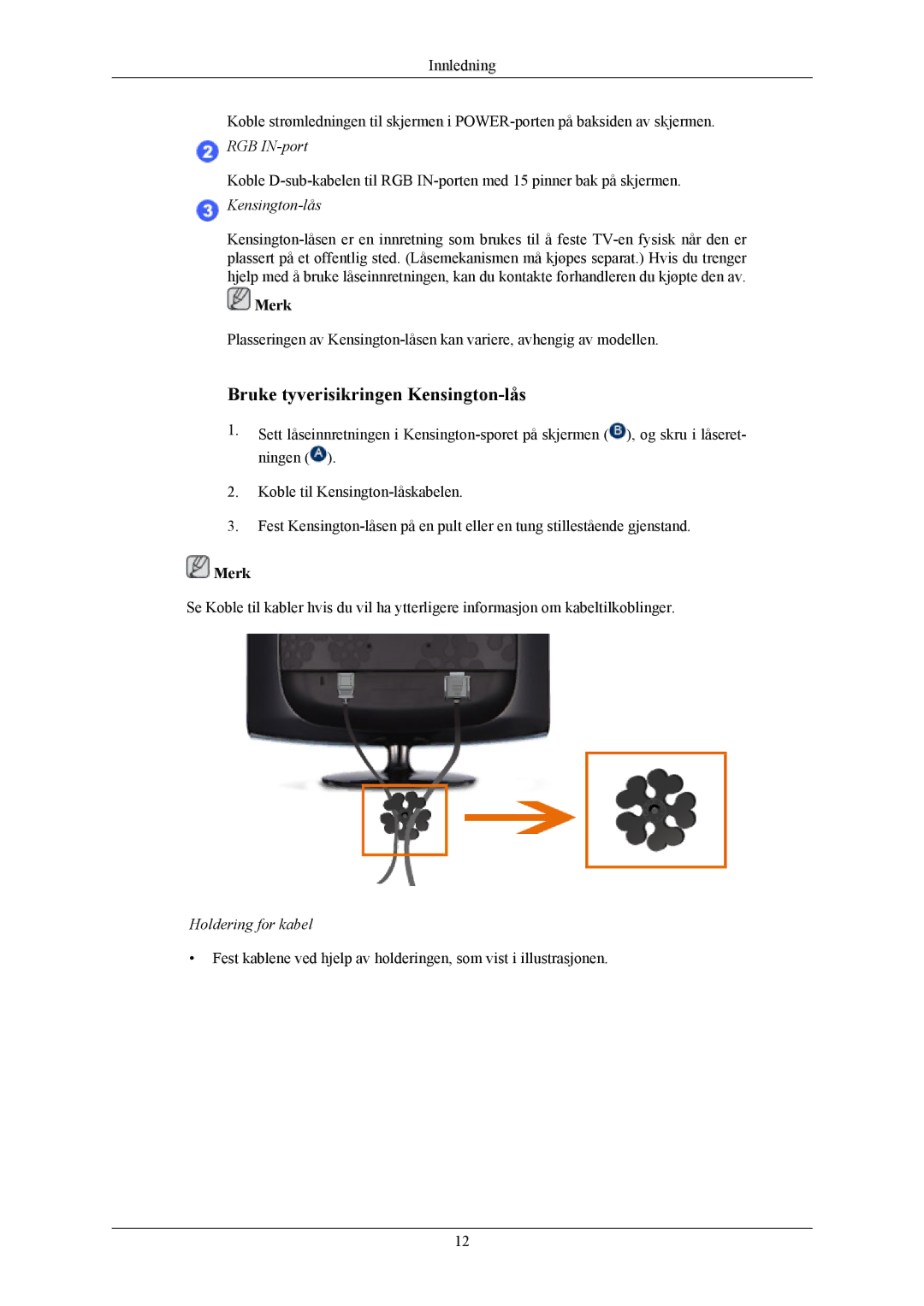 Samsung LS19CMYKF/EN, LS19CMYKFNA/EN, LS19CMYKFZ/EN manual Bruke tyverisikringen Kensington-lås 