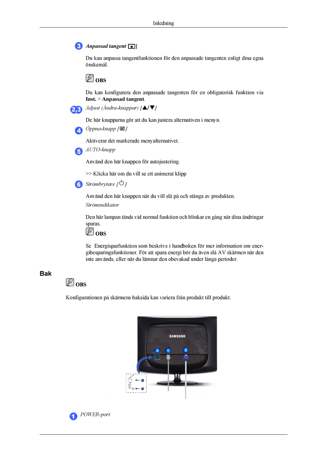 Samsung LS19CMYKFZ/EN, LS19CMYKFNA/EN, LS19CMYKF/EN manual Bak, Anpassad tangent 