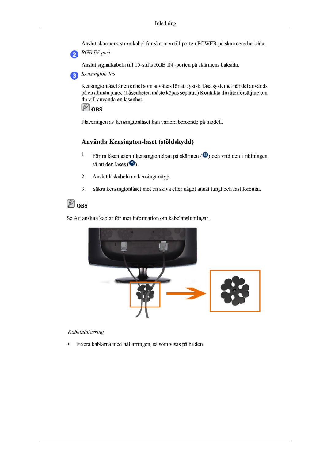 Samsung LS19CMYKFNA/EN, LS19CMYKF/EN, LS19CMYKFZ/EN manual Använda Kensington-låset stöldskydd 