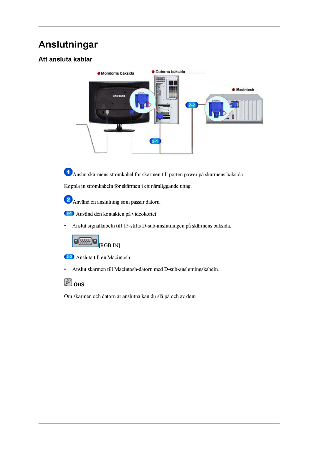 Samsung LS19CMYKF/EN, LS19CMYKFNA/EN, LS19CMYKFZ/EN manual Anslutningar, Att ansluta kablar 