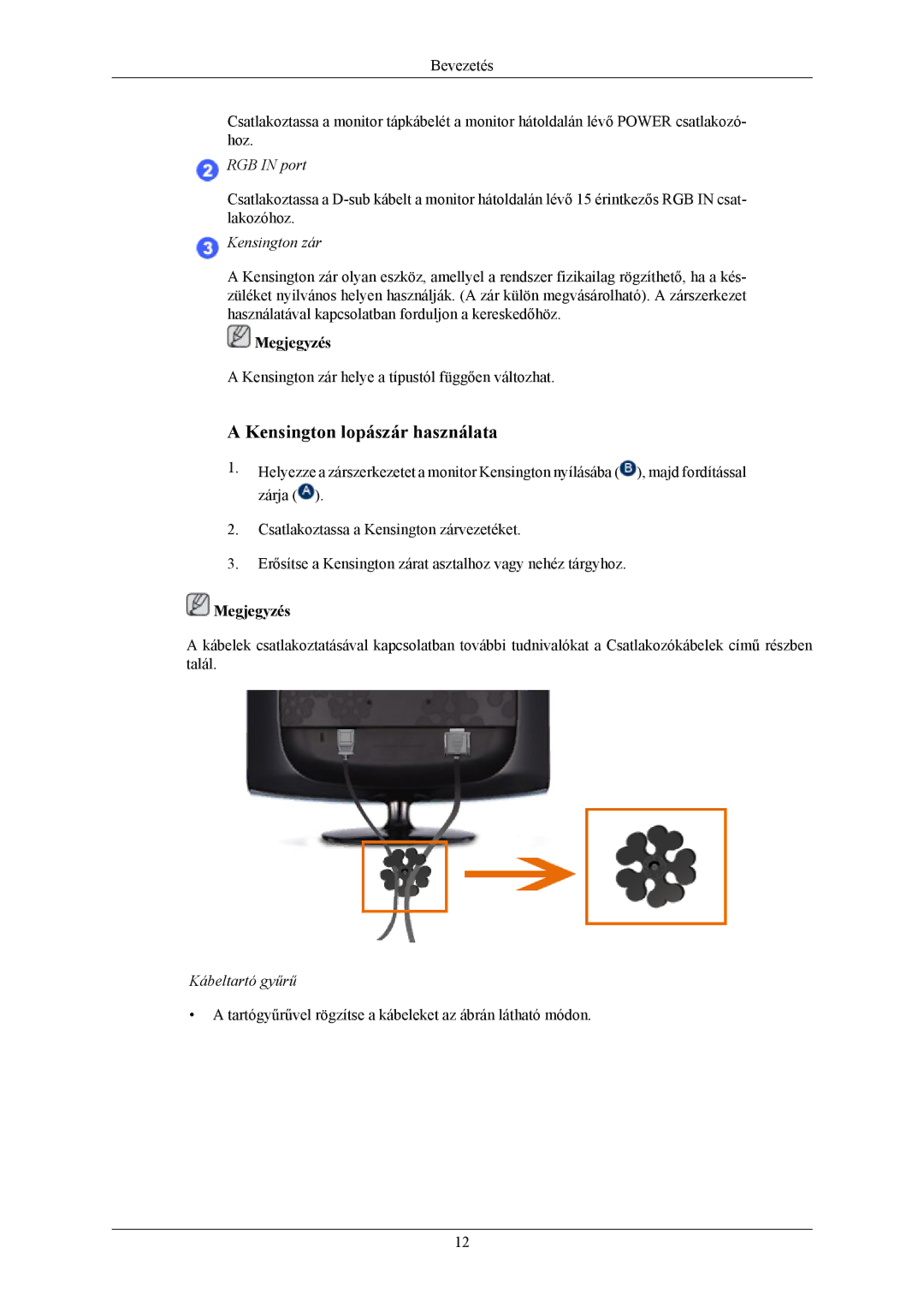 Samsung LS19CMYKF/EN, LS19CMYKFNA/EN, LS19CMYKFZ/EN manual Kensington lopászár használata 