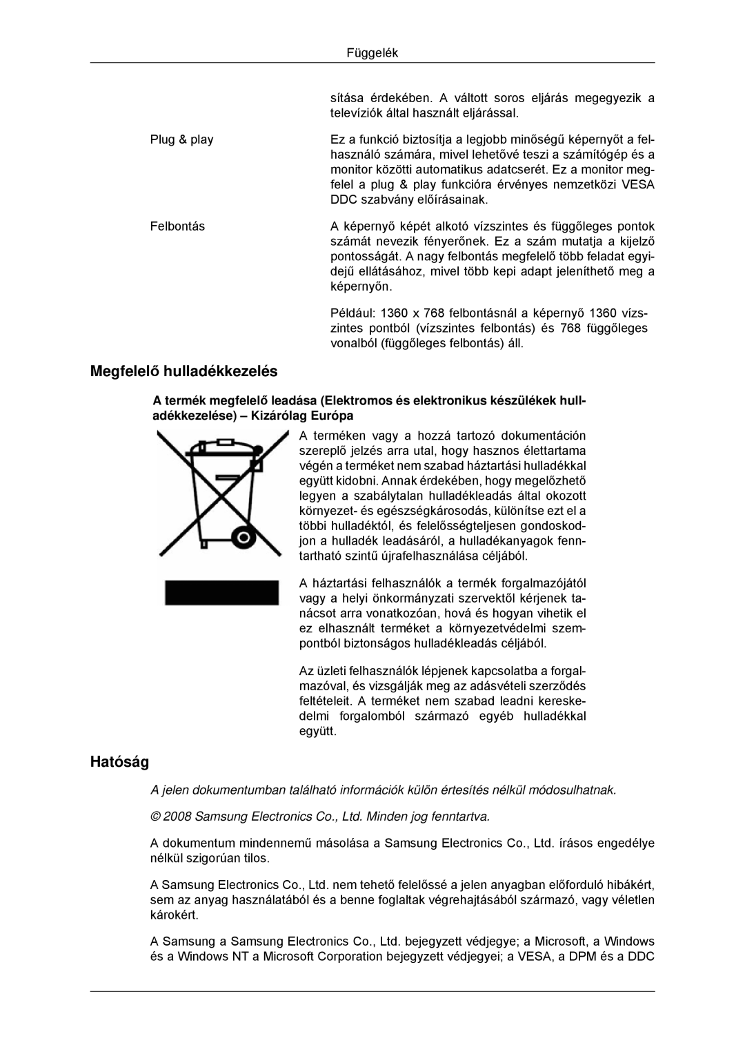 Samsung LS19CMYKFNA/EN, LS19CMYKF/EN, LS19CMYKFZ/EN manual Megfelelő hulladékkezelés, Hatóság 