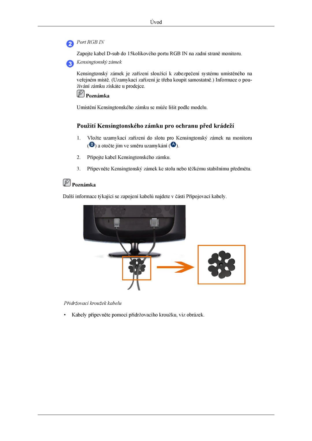 Samsung LS19CMYKF/EN, LS19CMYKFNA/EN manual Použití Kensingtonského zámku pro ochranu před krádeží 